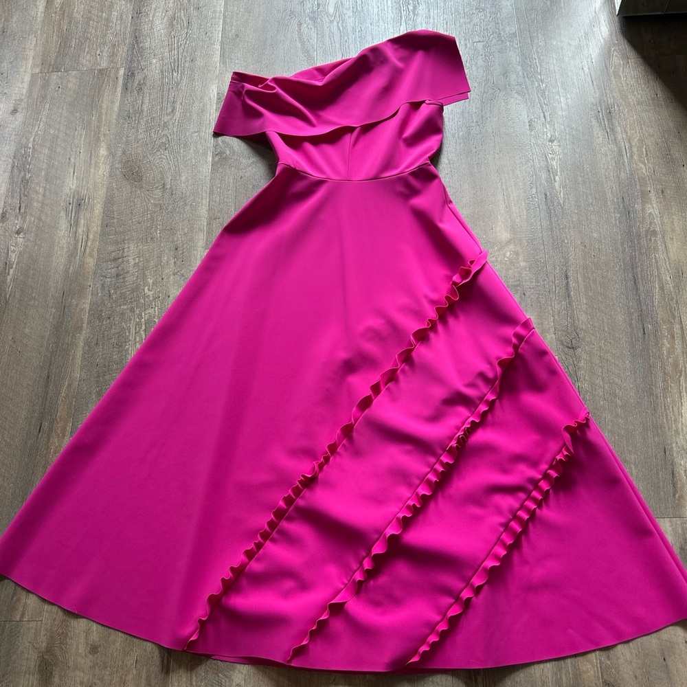 Greta Constantine- Hot Pink off the Shoulder Gown-XL